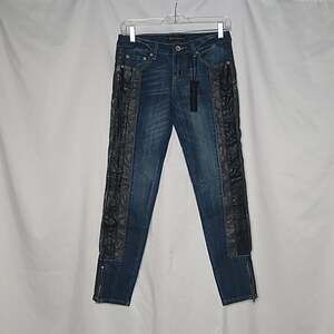 Karma Blue Women's Faux Leather Striped Jeans Sz3
